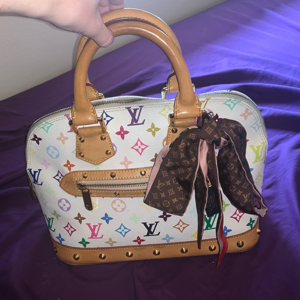 💯AUTHENTIC Louis Vuitton Murakami Alma Bag+Scarf!